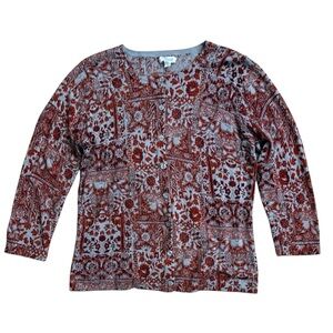 Garnet Hill Women's Red Orange & Gray Patterned Cardigan